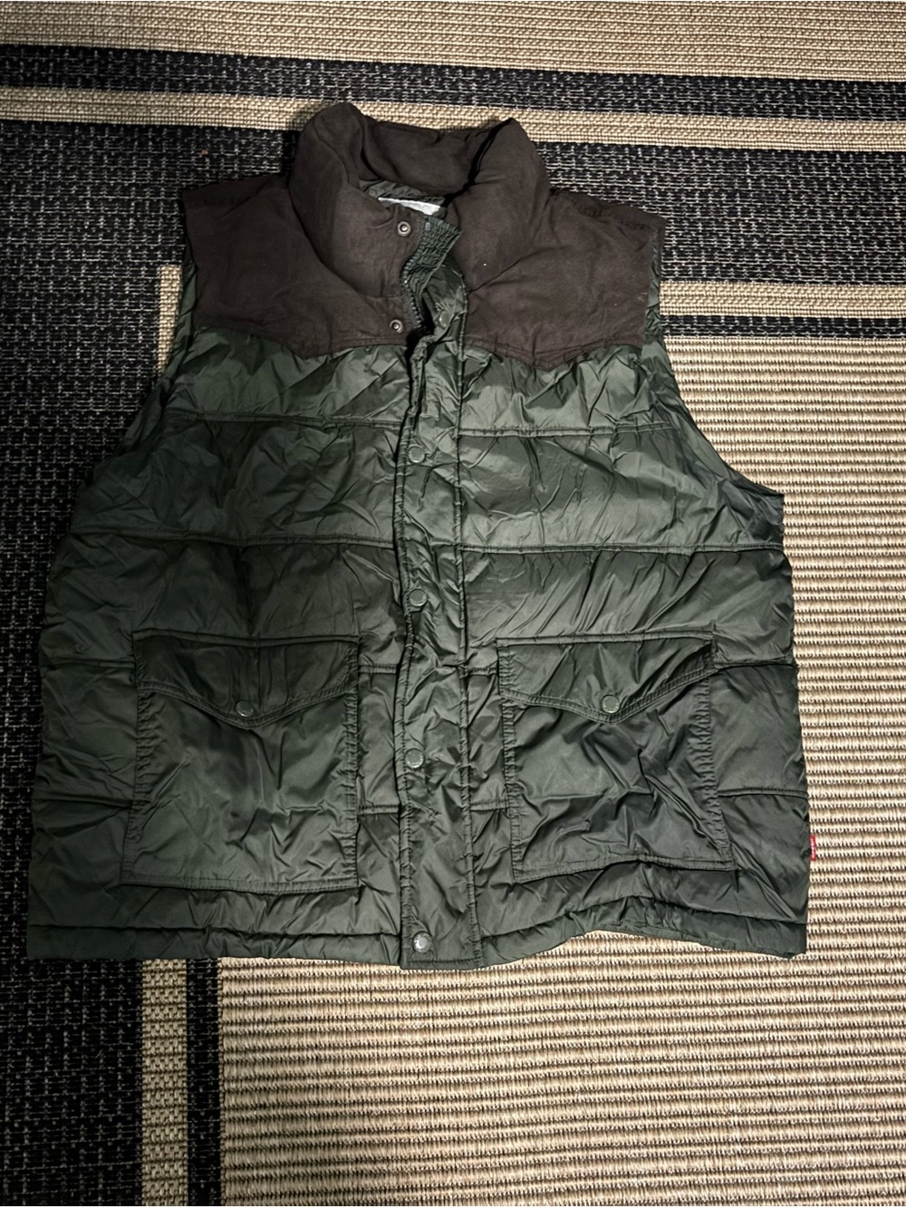 Levi's Dark Green Quilted Vest with Brown Contrast Collar